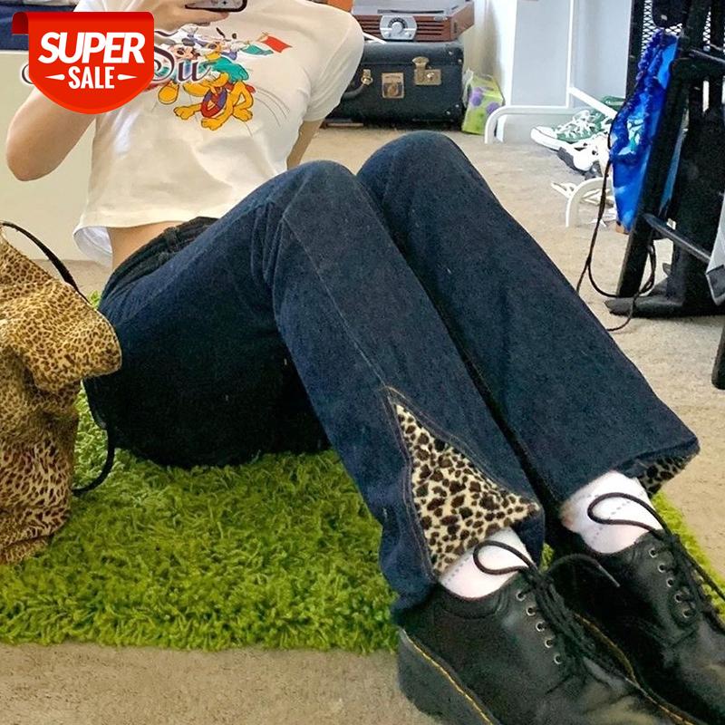 

ArtSu Egirl Vintage Patchwork Leopard Printing Slim Straight Jeans Y2K Fashion High Waist Long Pants Punk Demin Trousers PA52043 #HC3u, Black;white