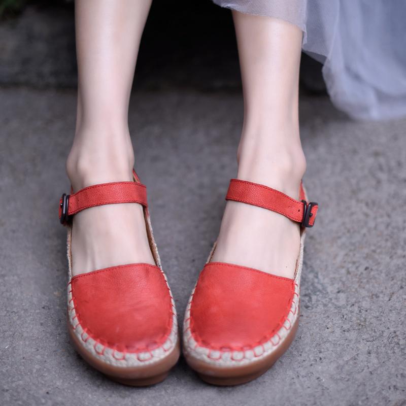 

Artmu Original Women Sandals Genuine Leather Platform Shoes Retro Buckle Handmade Thick Heels Round Toe Shoes 17967, Coffee