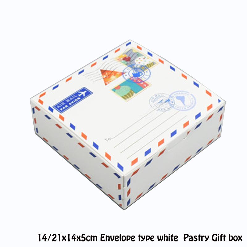 

20pcs/lot 14/21x14x5cm Envelope type white Pastry Gift box cookies dim sum box Egg tart case DIY Baking packaging boxes
