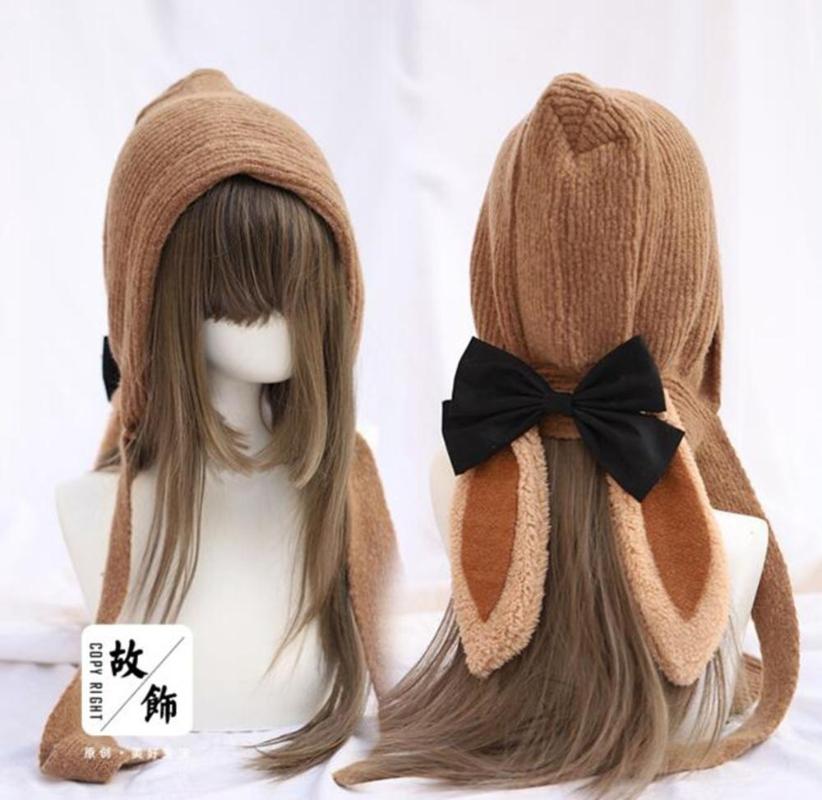 

Winter Warm Hat Women Girls Vintage Style Ears Bowknot Knitted Beanie Headwear