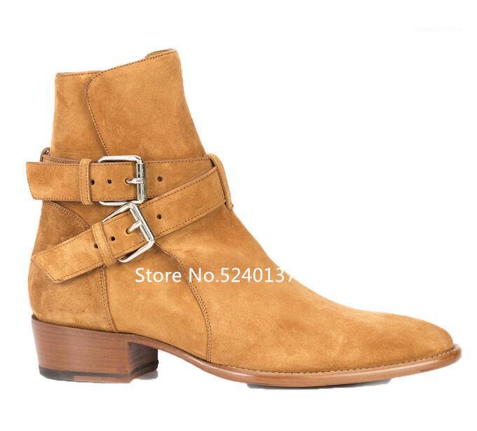 

2019 New Autumn/Winter Suede Men Boots Pointed Toe Buckle Strap Fashion Ankle Boots Male1, As pic