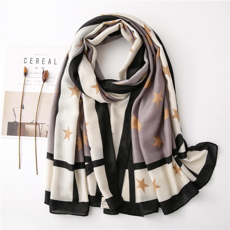 

180*90cm Ladies stars print soft cotton scarf Women elegant bow print scarf Holiday beach shawl towel cape