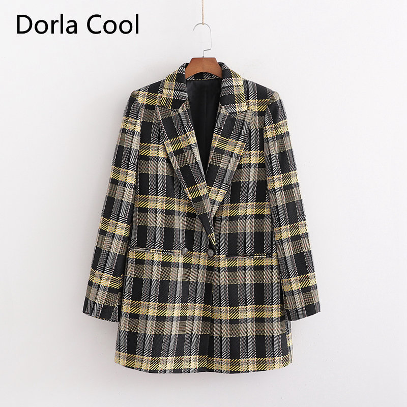 

Vintage Double Breasted Female Plaid Blazers Loose Long Jackets Lady in the Retro Office Suits Outerwear Blazer 2021 Siwk, Haji
