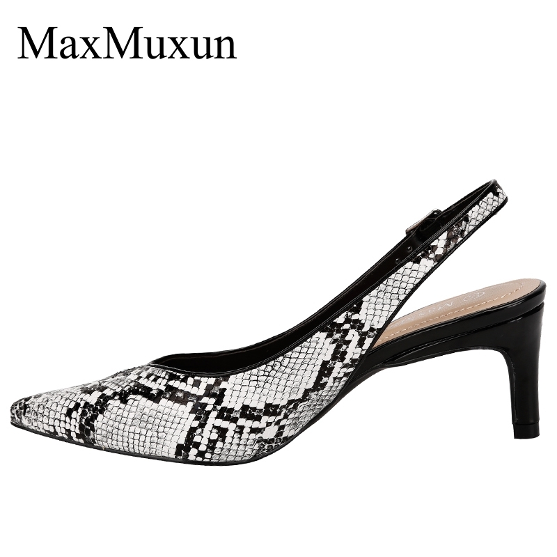 

MaxMuxun Women Classic Slingback Kitten Heels Dress Pump Snake Prints Brown Black Grace Occupation Pumps Shoes Y200326, White1