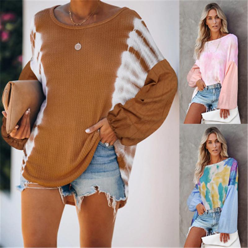 

Ladies Tie-dye Sweatshirts Fashion Trend Long Sleeve Round Neck Women Pullover Tops Designer Female Autumn New Casual Loose Sweatshirts, Blue