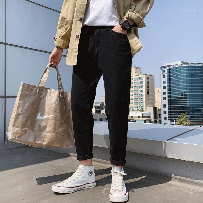 

Men's jeans 2021 spring and winter new slim solid color feet couple models all-match jeans loose casual young men's clothing1, Dark gray