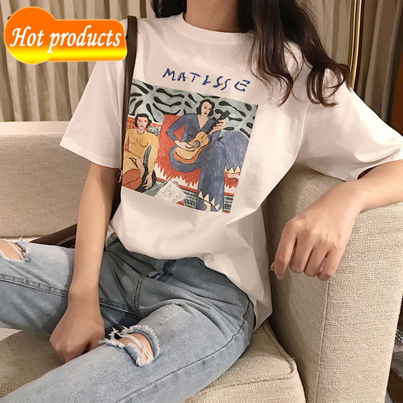 

Camiseta com estampa tshirts manga curta o pescoo feminino casual solto padro de letra 6QCZ, Blue.