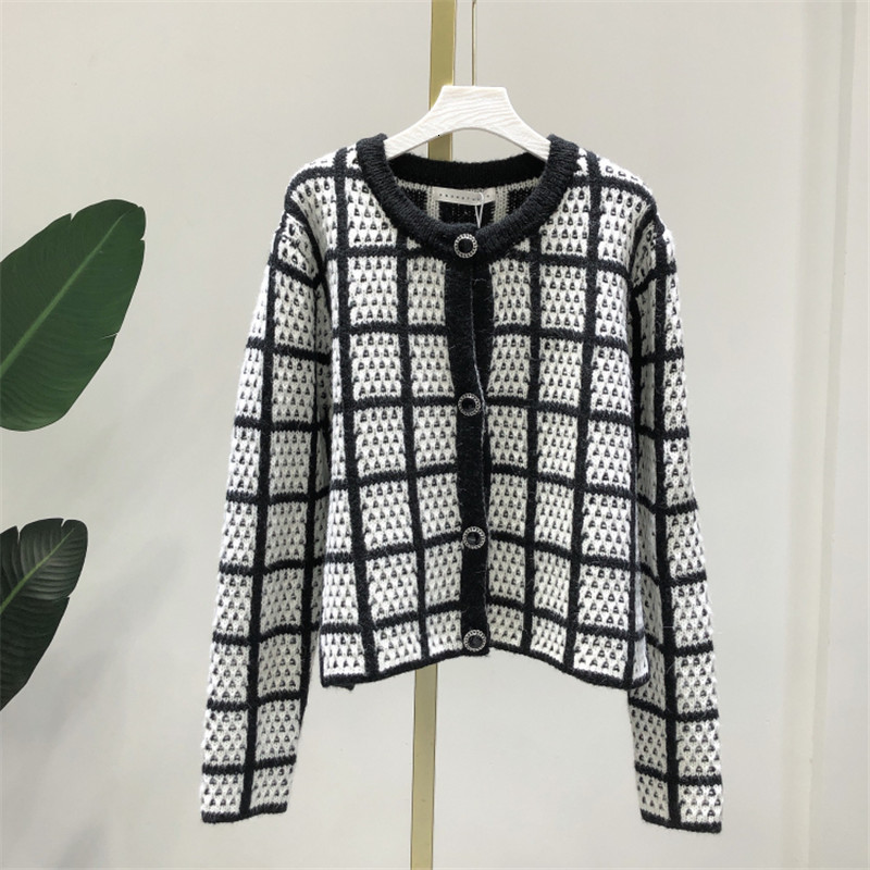 

2021 New Sondr Fashion Plaid Knitted Cardigans Women Jacket Spring Autumn Long Sleeve Single Breasted Knit Coat Outwear Sweater Nwor, Picture color