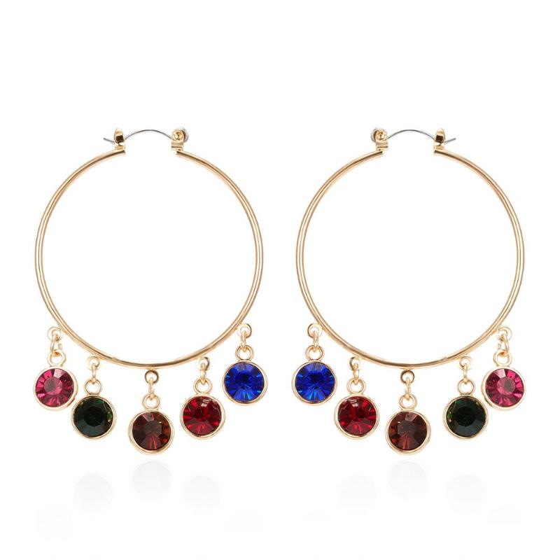 

Simple Gold Color Pendant Crystal Hoop Earrings Geometric Round Circle Rhinestone Big Earrings Party Statement Jewelry