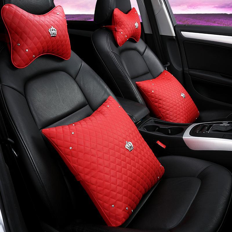 

Red Diamond Pattern Car Headrest Neck Pillow Back Support Cushion Red Pink Black Girl Women Car Accessories Product Styling1