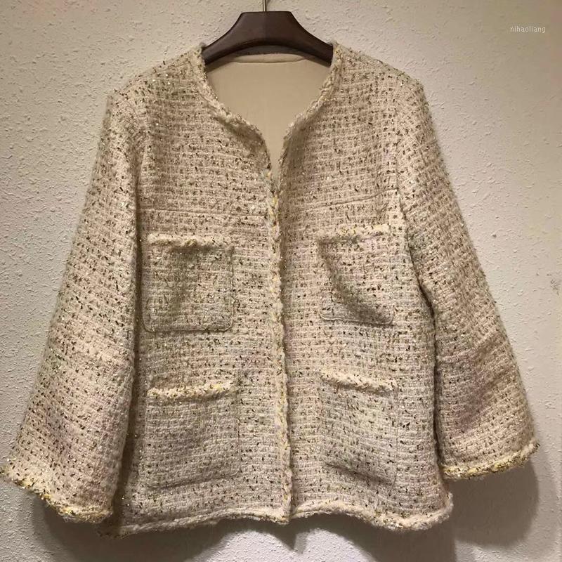 

Silk Jacket for Women long Sleeve O-neck High Quality Elegant Lady Solid Coat for Winter 2019 new Women Coat1, As pic