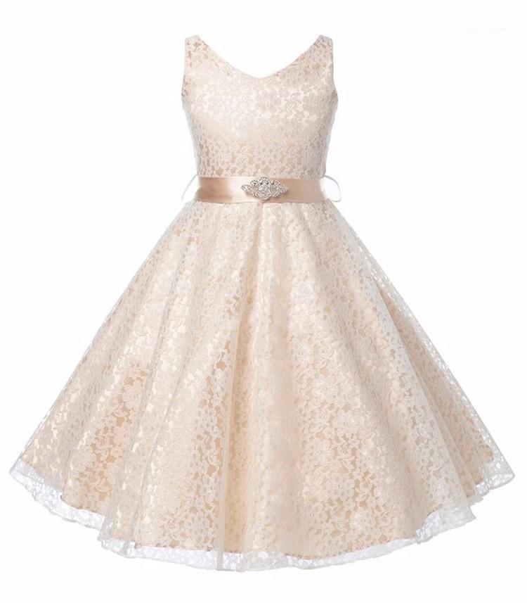 

2020 Kids Princess Party Dress for Girls Tutu Mesh Costume Birthday Ball Gown Infant Lace Children Bridesmaid Elegant Dress1, Champagne