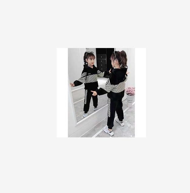 

A01 Children Suit Spring Autumn Boy Girl Suit Flower Jacket + Trousers 2 Pcs Sets Kids Clothes Casual Baby Girl Boy Set Costume, Black