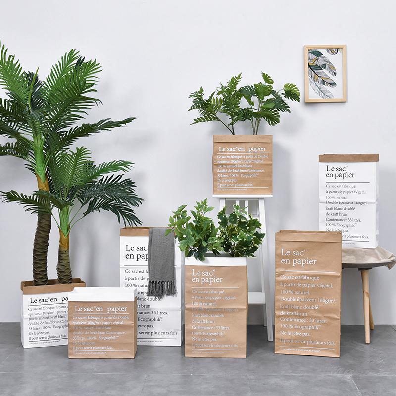 

Nordic ins Double Layers Kraft Paper Bag Plants Flowers Vases Storage Bags Luandry Basket Home Storage Organization