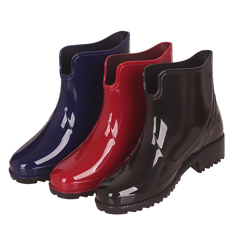 

Rain Boots Women No Slip Leather Wateproof Woman Low Heel Shoes Plus Size Casual Fashion Ladies 2020 Female Bombs 9mli, Red.