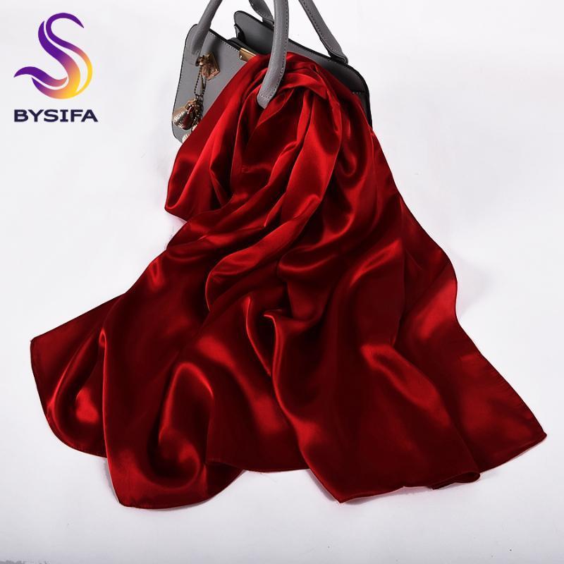 

[BYSIFA] Pure Silk Wine Red Silk Scarf Shawl Women Fashion Crepe Satin Long Scarves Ladies Brand Head Scarf Cape1