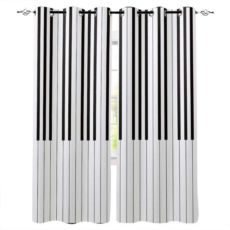 

Piano Black And White Keyboard Music Modern Curtains Living Room Window Curtains For Home Bedroom Kitchen Drapes Blinds, As pic