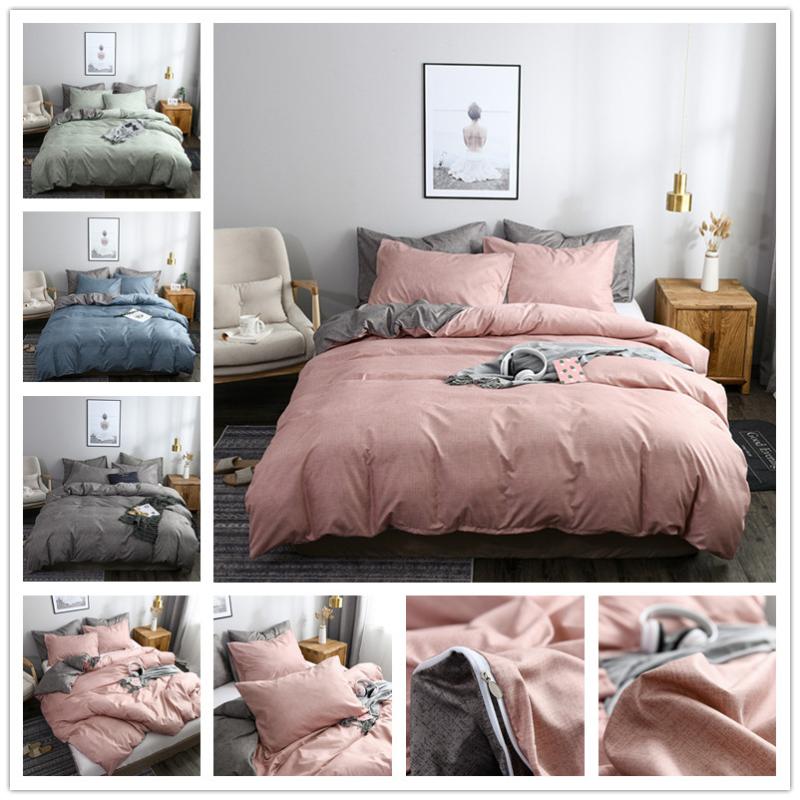 

Classic Bedding Set Solid Color Duvet Cover Sets Quilt Covers Pillowcases European Size King Queen Gray Blue Pink Green