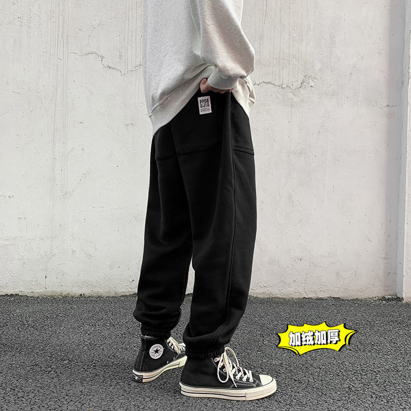 

Male 2021 Cotton Sweatshirt New Autumn Released Fat Pants More Velvet Sports in Black Fashion Best Free Shipping 35AF