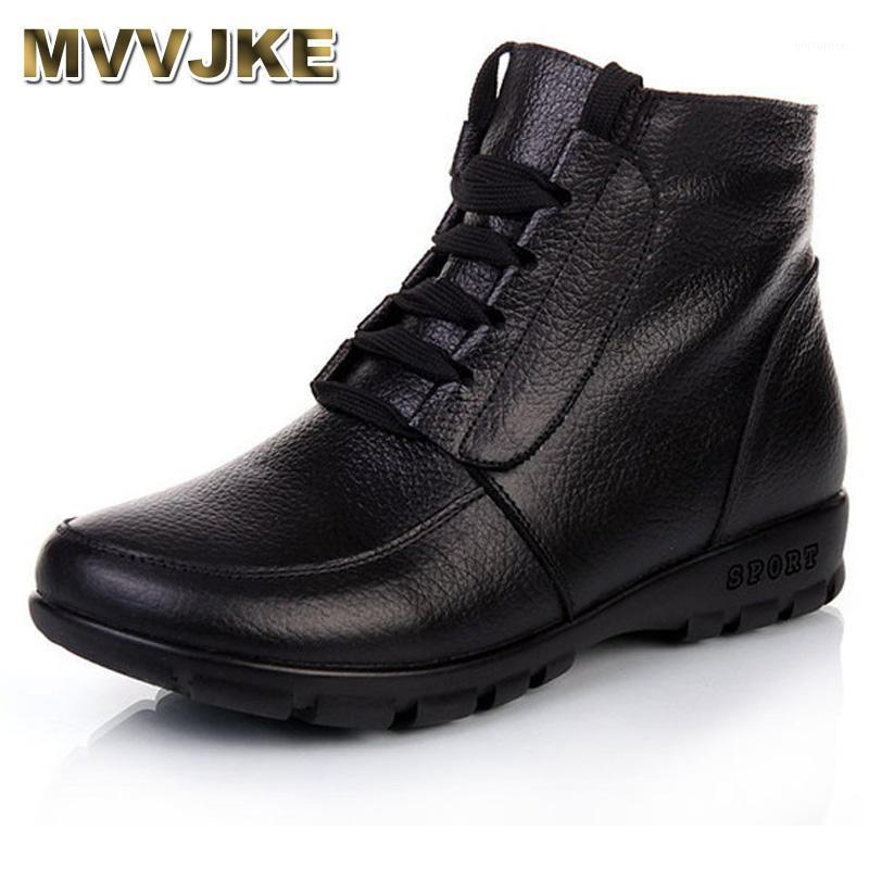 

MVVJKE 2020 New Fashion Winter Women Shoes Woman Genuine Leather Flat Snow Boots Winter Ankle Boots Women1, Black