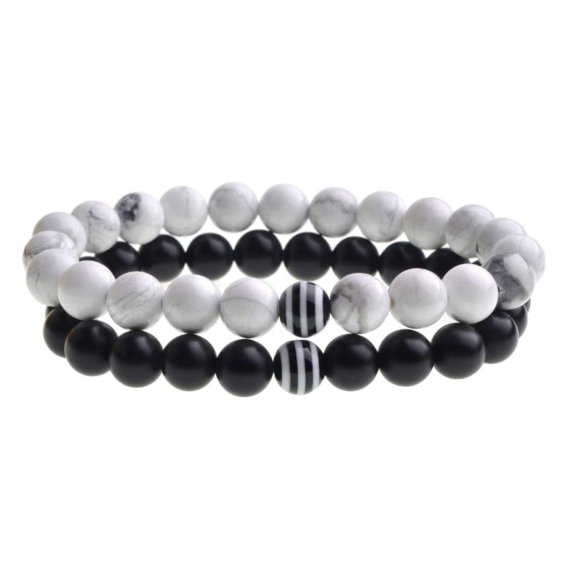 

2pcs / Set Couples Distance Bracelet Natural Stone Classic Black And White Yin Yang Bracelets For Men Woman2020 Popular