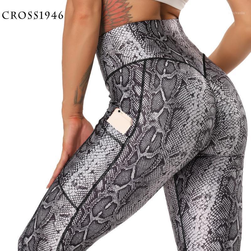 

Fashion Snake Print Yoga Pants Elastic animal skin sports leggings Leopard Print Fitness Women pants High Waist gym sportswear1, Snake black bar