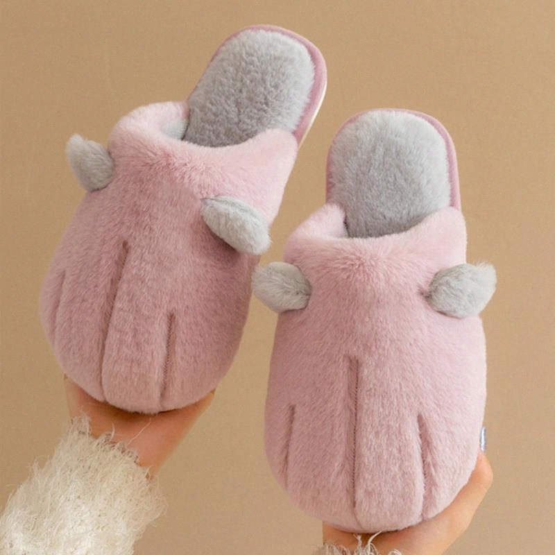 

Slippers Women 2020 Winter Thick Velvet Slippers Warm Soft Home Shoes Cute Cat's Claw Cotton Furry Slippers Indoor House Slides #r16F, Black