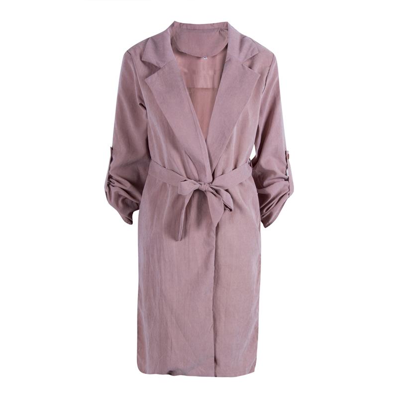 

New Fashion Women Long Sleeve Trench Lace Up Waist Women Coats Out Wear Trench For Ladies Solid Cardigan Clothes, Black