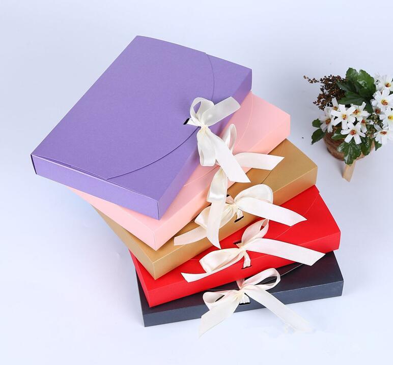

200pcs 26x17.5x3.5cm Large Gift Box Cosmetic Bottle Scarf clothing Packaging Color Paper Box with ribbon Underwear packing
