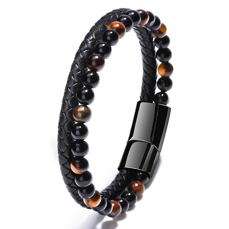 

2020 Natural Stone Leather Beads Stainless Steel Magnetic Bracelet for Stone Bangle