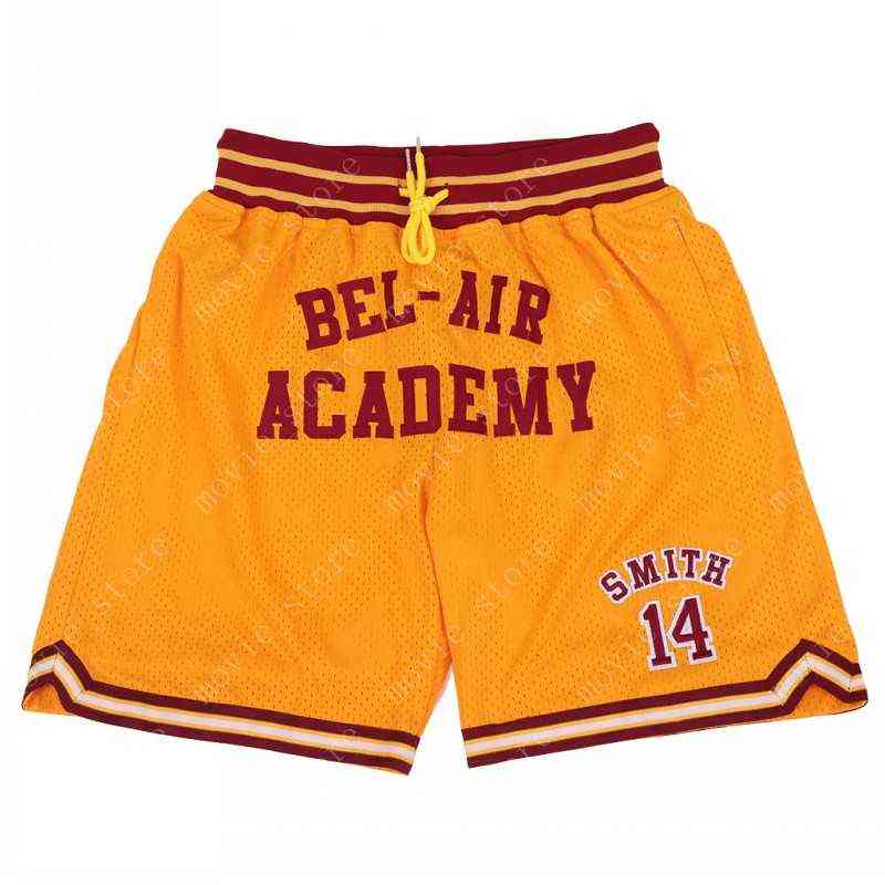 

Men's The Fresh Prince of Bel-Air Academy Moive Basketball Shorts #14 Will Smith Pants Stitched, Yellow