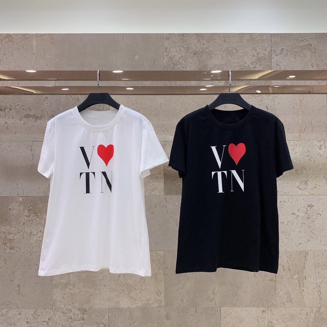 

21SS women t shirt designer clothes deisgner new red heart Tanabata Valentine' day simple versatile loose round neck sh, Black