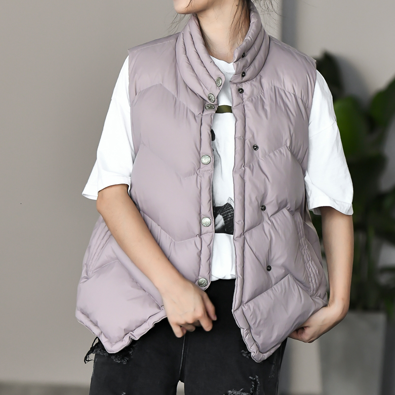 

2021 New Ultra Light White Single Vest Breasted Winter Woman Warm Down Jacket with No Sleeves Outwear 8WUJ, Red