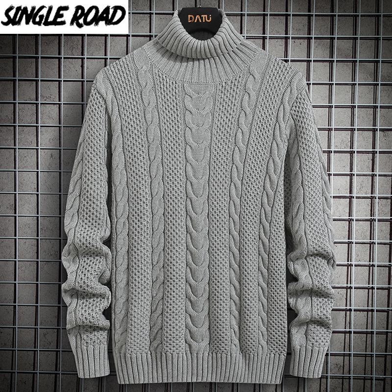 

SingleRoad Mens Turtlenecks Sweater Men 2020 Winter High Collar Sweaters Jumper Harajuku Korean Turtleneck Grey Sweater Men, Blue sweater men