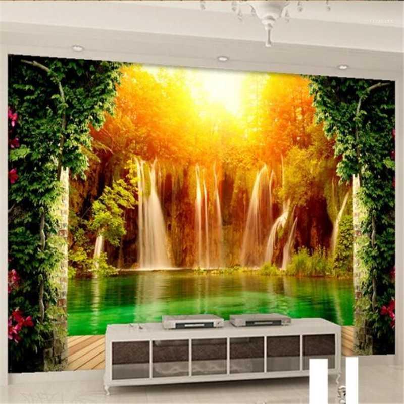 

mural Custom wallpaper 3d large murals waterfall rural landscape 3D living room bedroom background wall paper papel de parede1, As pic