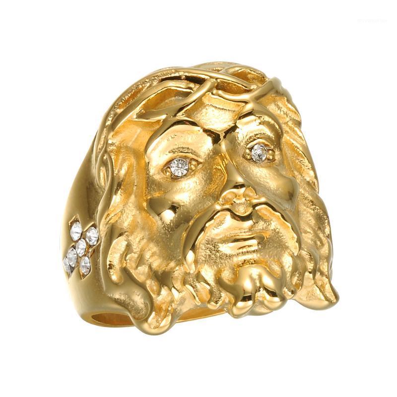 

2020 Gold Rings Crystal Cross Jesus Men's Ring Stainless Steel High Quality Fashion Punk Christian Religious Ring Jewelry Gift1