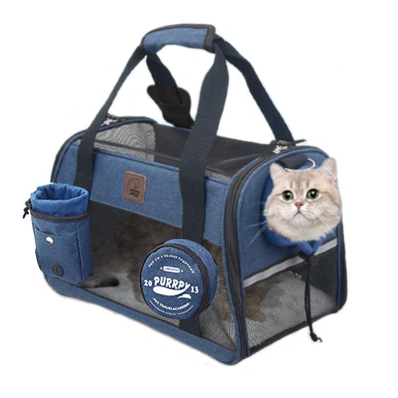 

Travel Carrier for Cat Portable Foldable Dog Carrier Airline Approved Dog Bag for Small Cat Sling with Training Bag and Bowl