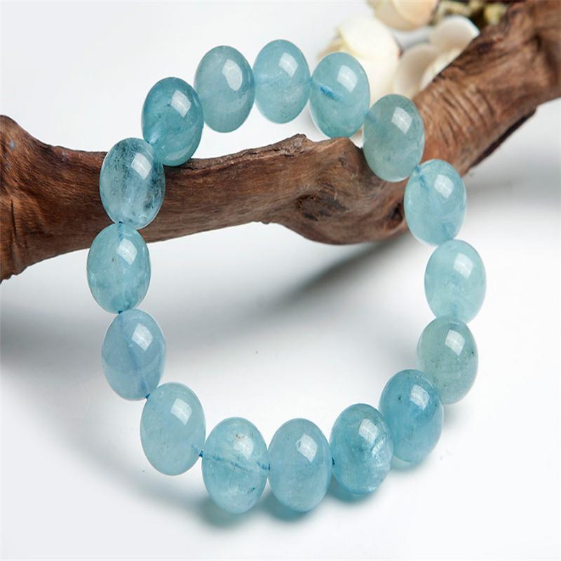 

Beaded, Strands 12.5 Mm Genuine Natural Blue Crystal Quartz Bracelets For Women Femme Charm Stretch Round Bead Bracelet