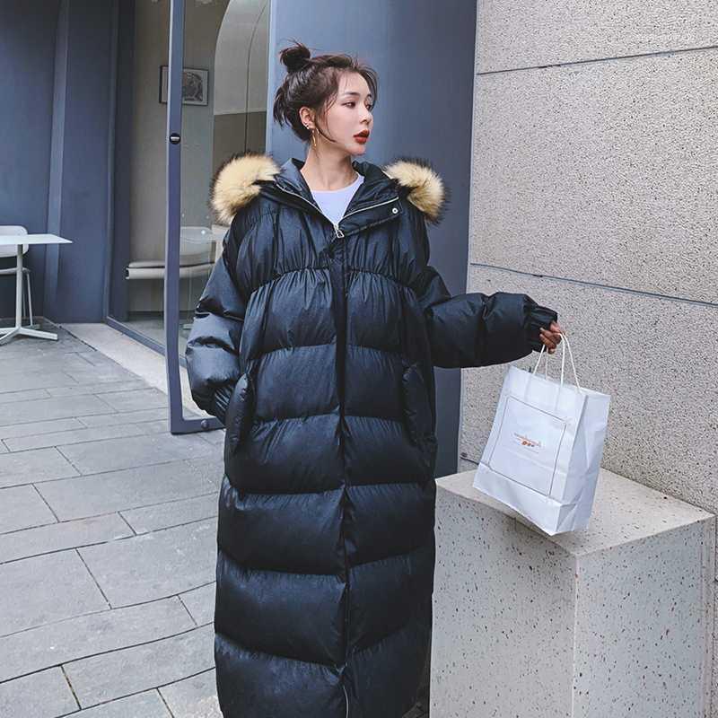 

New Cotton Padded Oversized Warm Parka Women Jacket Pocket Outerwear Parkas 2020 Winter Casual Fur Hooded Overcoat Female M371, Black