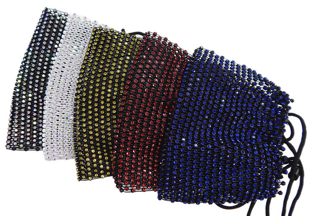 

US Wholesale Fashion Net Face Mask With Rainbow Diamonds Multiple Colors Non-protective 12pc/pack