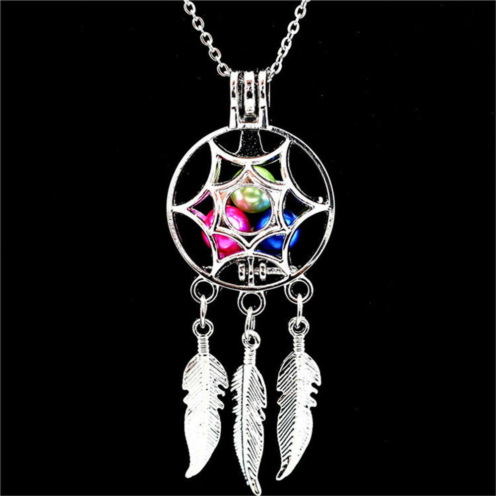 

Dream Catcher Pearl Cage Floating Locket Necklace Jewelry NO Akoya Oyster Pearl for Woman Girl Lady, Silver