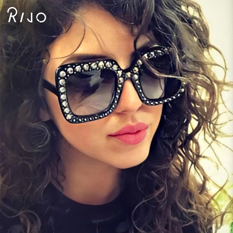 

Big frame sunglasses rhinestone frame high quality sunglasses ladies square fashion retro design sense1