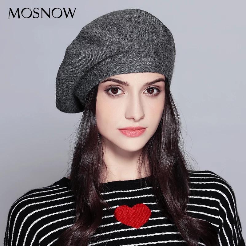 

Women Beret Hat For Winter Female Knitted Cotton Wool Hats Cap Spring Autumn Brand New Women's Hats Caps #MZ729, White