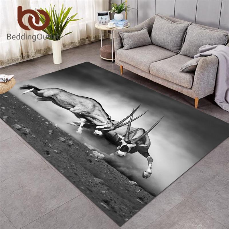 

BeddingOutlet Animal Large Carpet for Living Room Antelope Floor Mat 3D Photography Area Rug 122x183cm Black and White Tapete
