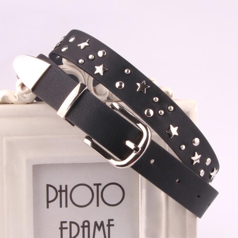 

CKMN Brand Women's Genuine Leather Trousers Belt Fashion Women's Designer Rivet Decorative Leather Punk Belt For Jeans New, Black