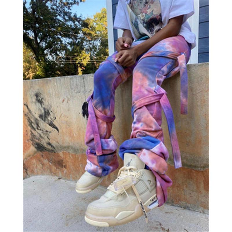 

Ladies Tie-dye Bandage Pants Fashion Trend Street Style All-match Casual Trousers Designer Female Autumn New Elastic Waist Slim Pants