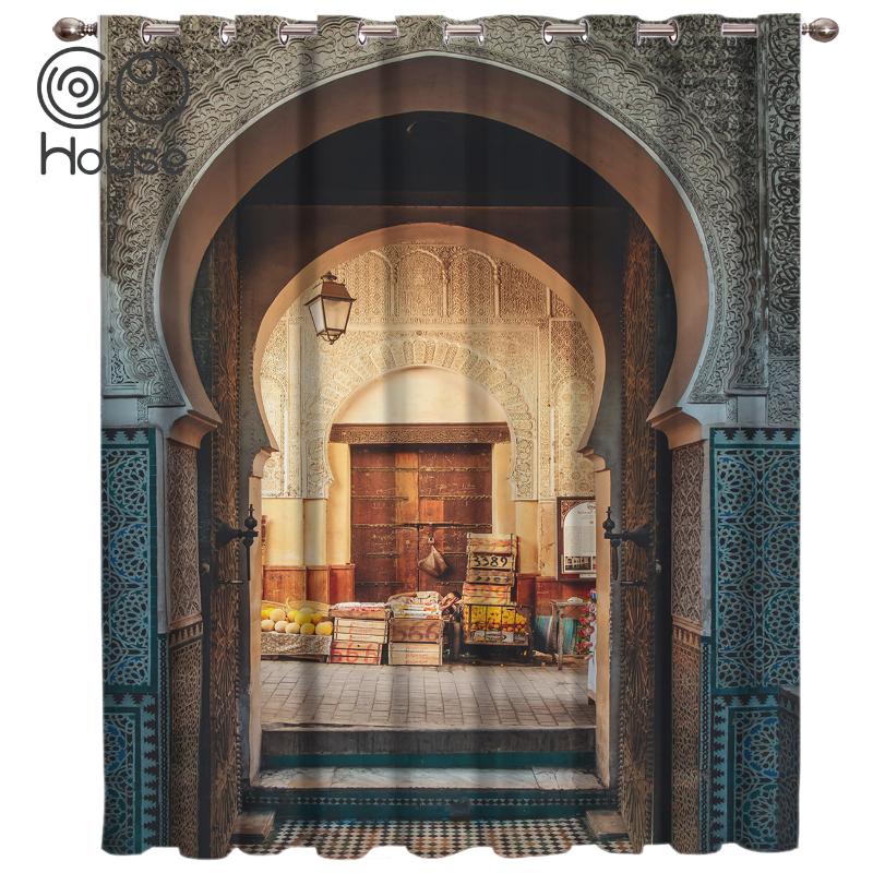 

COCOHouse Arab Muslim Religion Room Curtains Large Window Living Room Bathroom Decor Fabric Indoor Floral Decor Kids Window, As pic