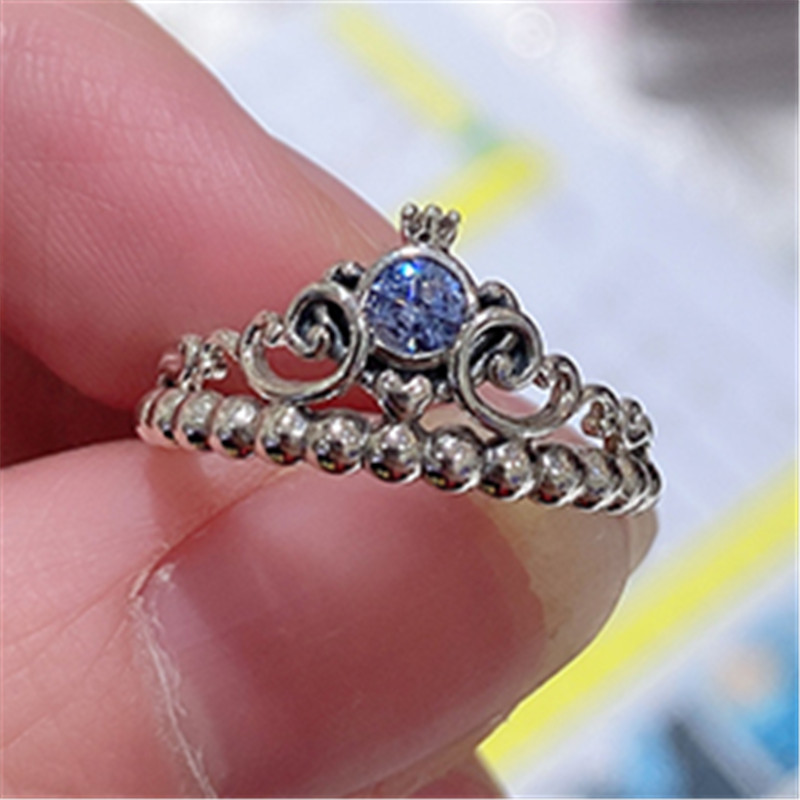 

Fashion Jewelry Women Ring European Pandora Style Charm Ring High-quality 100% 925 Sterling Silver Blue Tiara Ring
