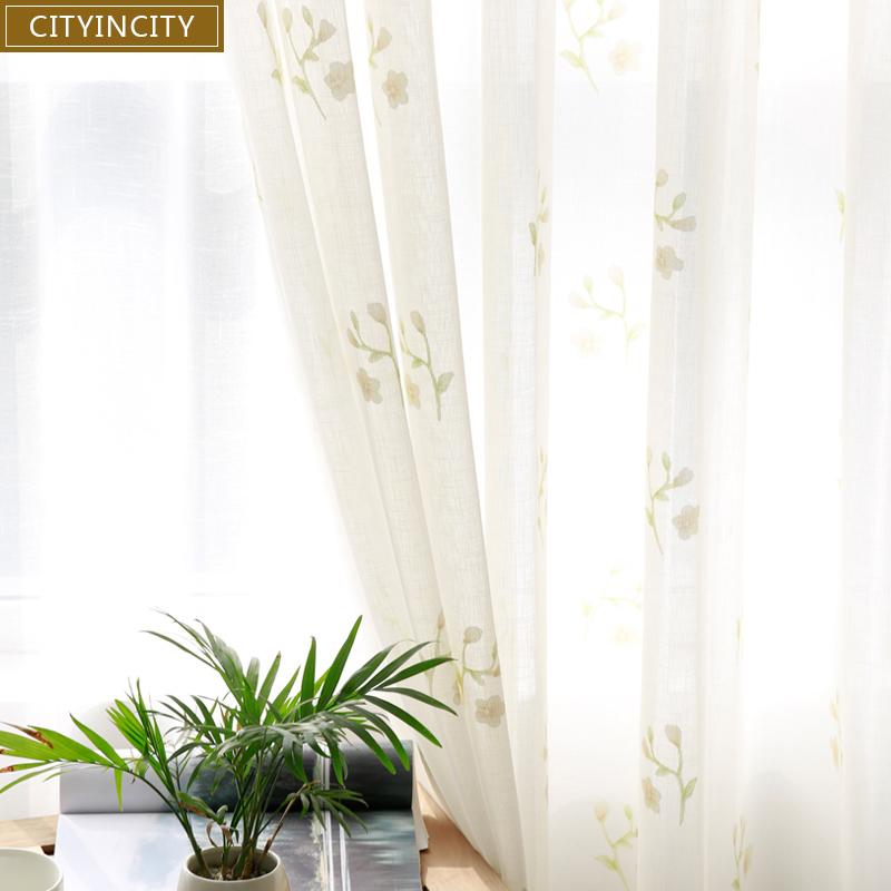 

CITYINCITY Floral Pastoral curtains for living room Voile Sheer kitchen curtain For bedroom Window ready made Curtain Customized, Green