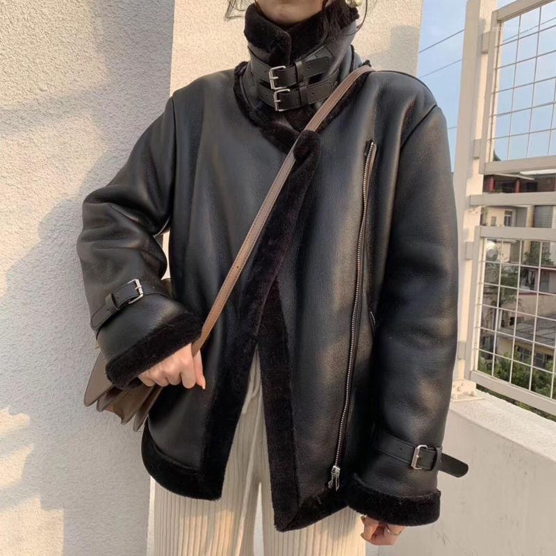 

Women 2021 Autumn Winter New Thick Faux PU Leather Fur Sheepskin Female Fur Leather Jacket Casual Outwear Casaco Feminino G7831, As pic